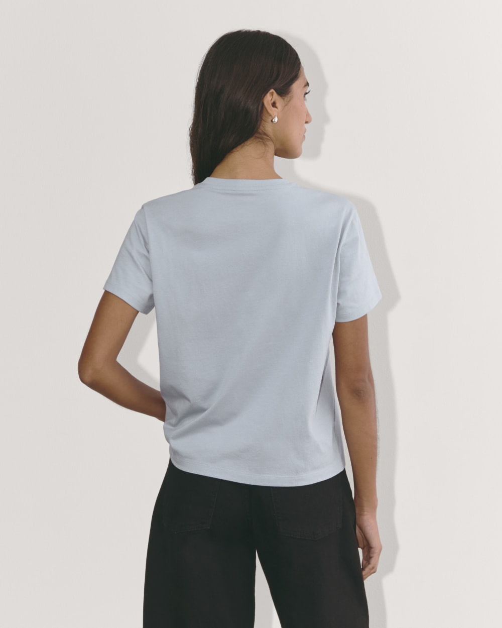 The Box-Cut Tee in Essential Cotton in Blue Slate — detail view
