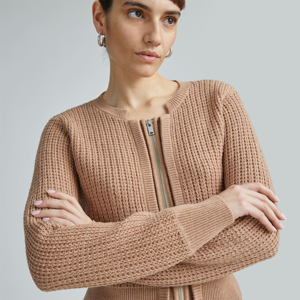 The Cropped Cotton-Merino Bomber in Chestnut — detail view