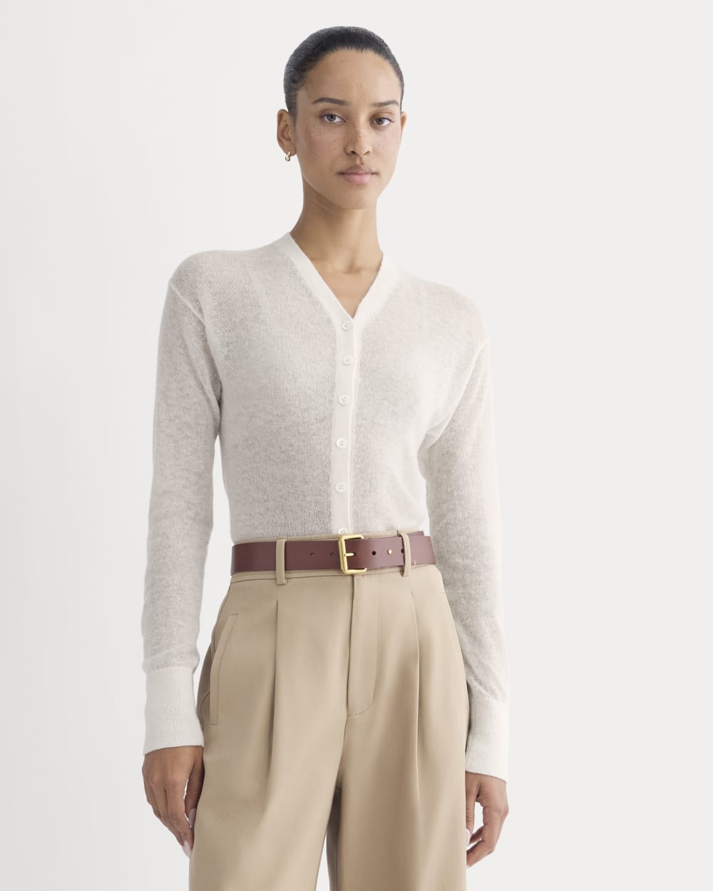 The Air Alpaca ™ High V Cardigan in Birch — front view