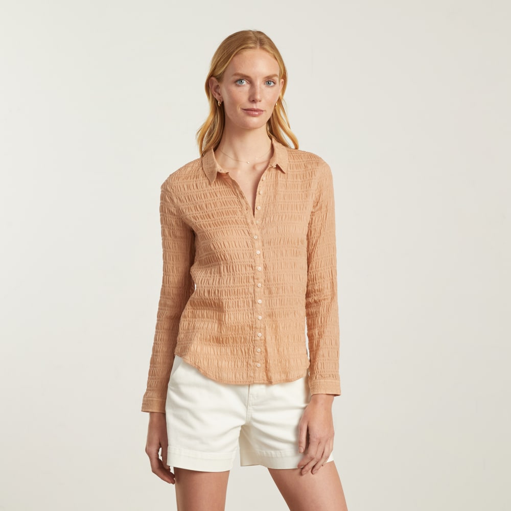 The Button Smock Top in Hazelnut — detail view