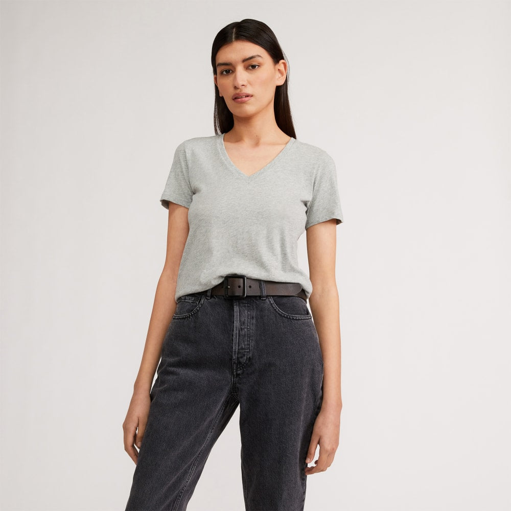 The Organic Cotton V-Neck in Heathered Grey — front view