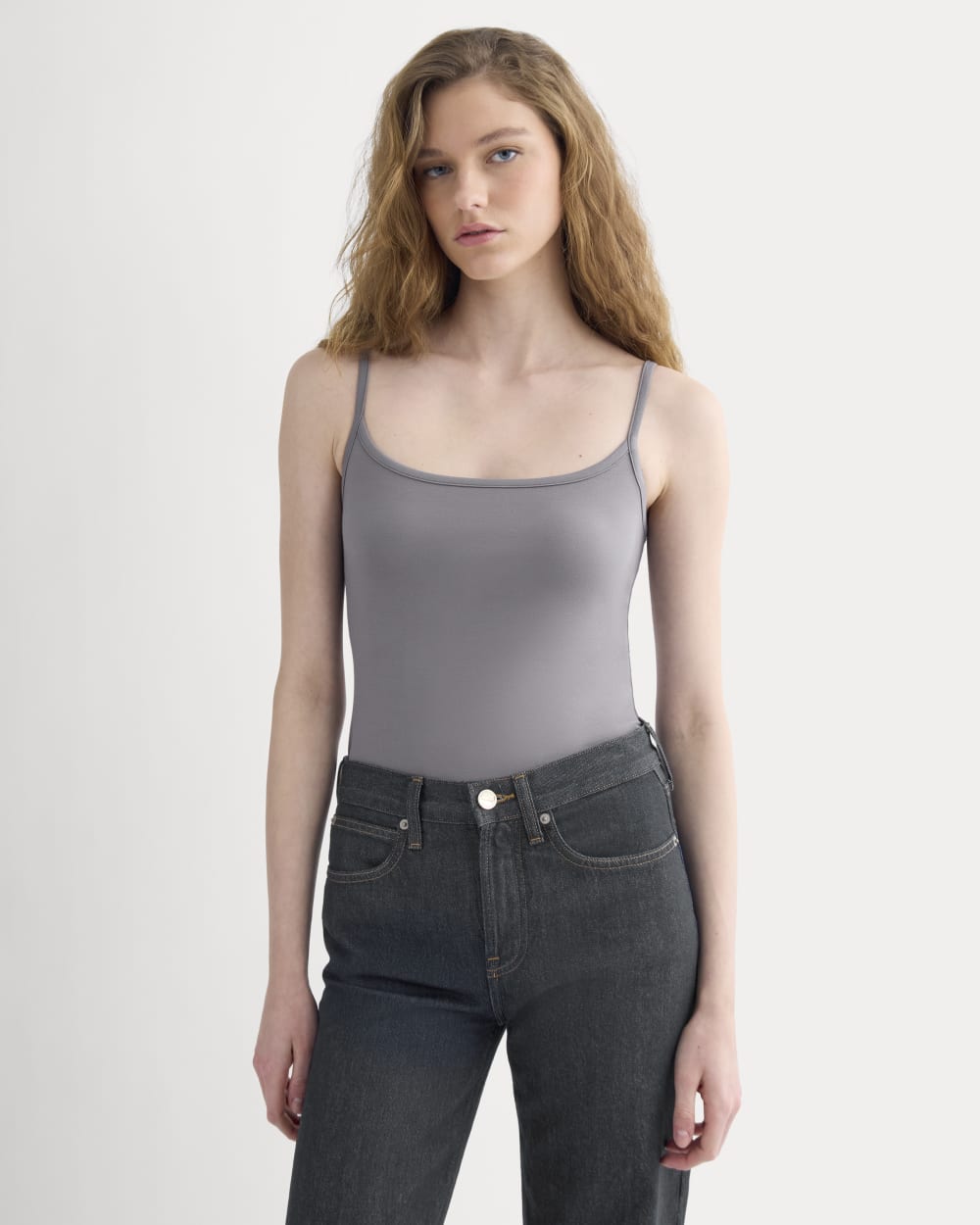 Scoopneck Cami in Charcoal Grey — front view