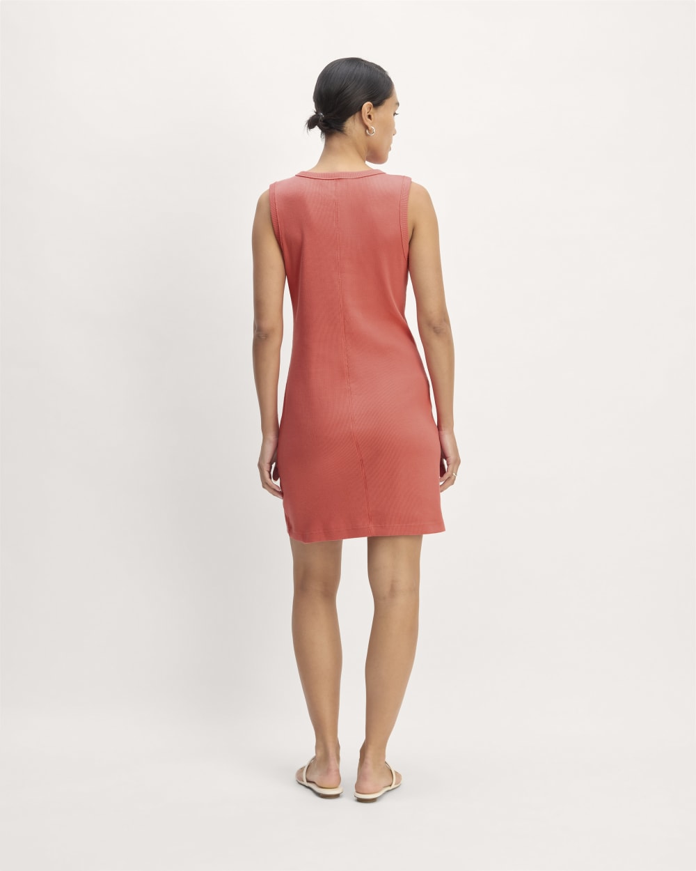 The Ribbed Mini Dress in Coral — detail view