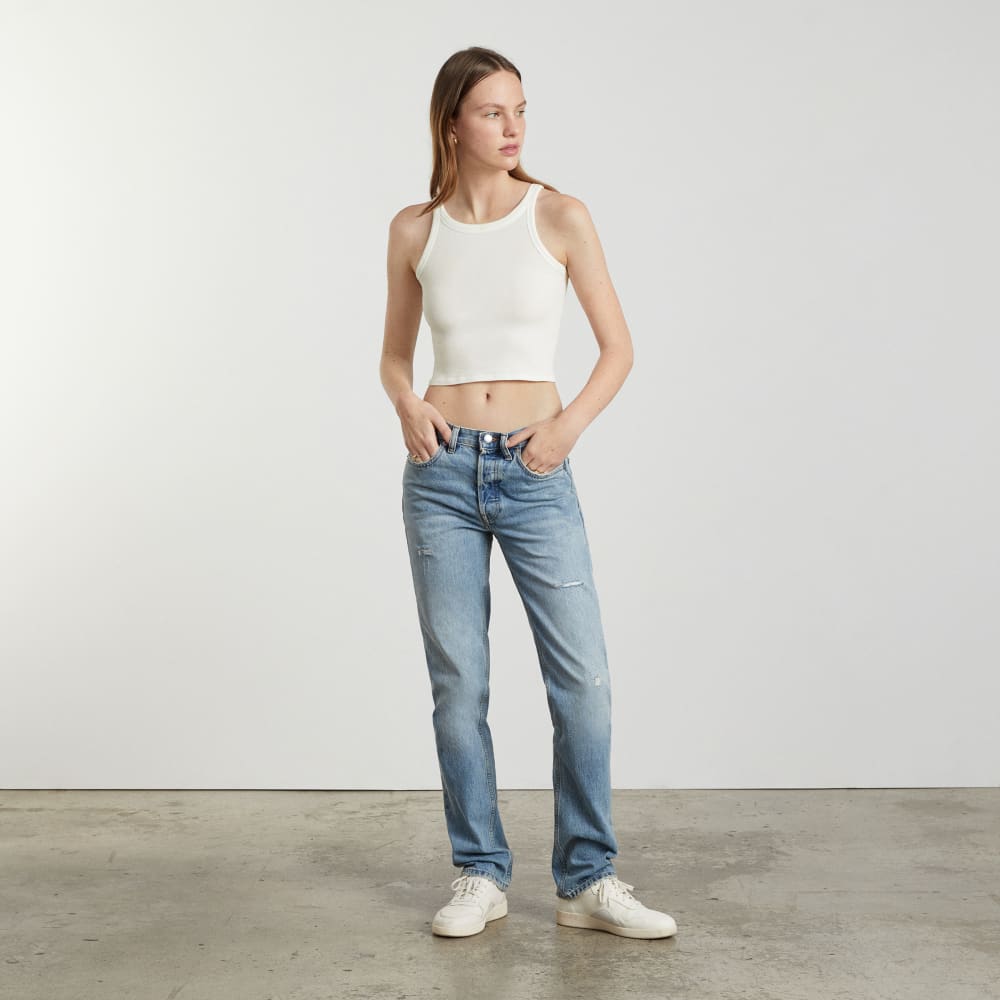 The Pima Micro-Rib Short Tank in White — detail view
