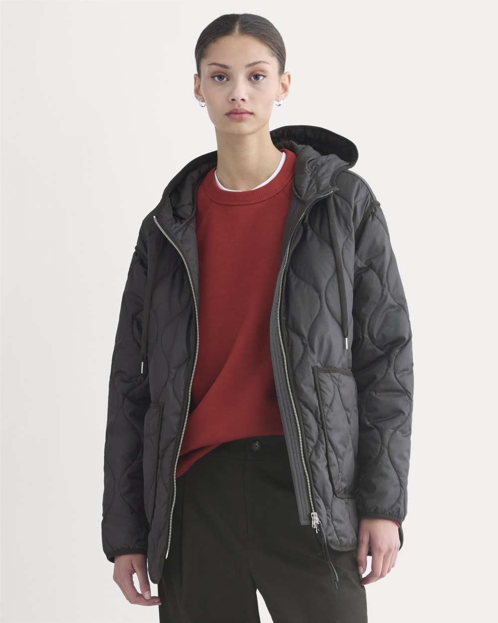 ReNew Quilted Hooded Liner in Black — front view