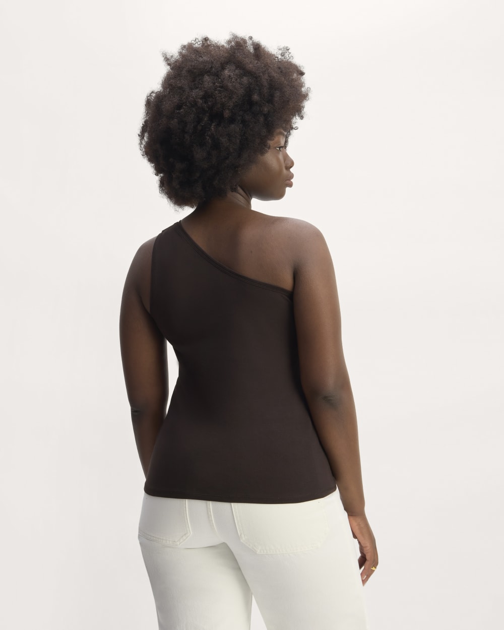 The Form One-Shoulder Tank in Black — detail view