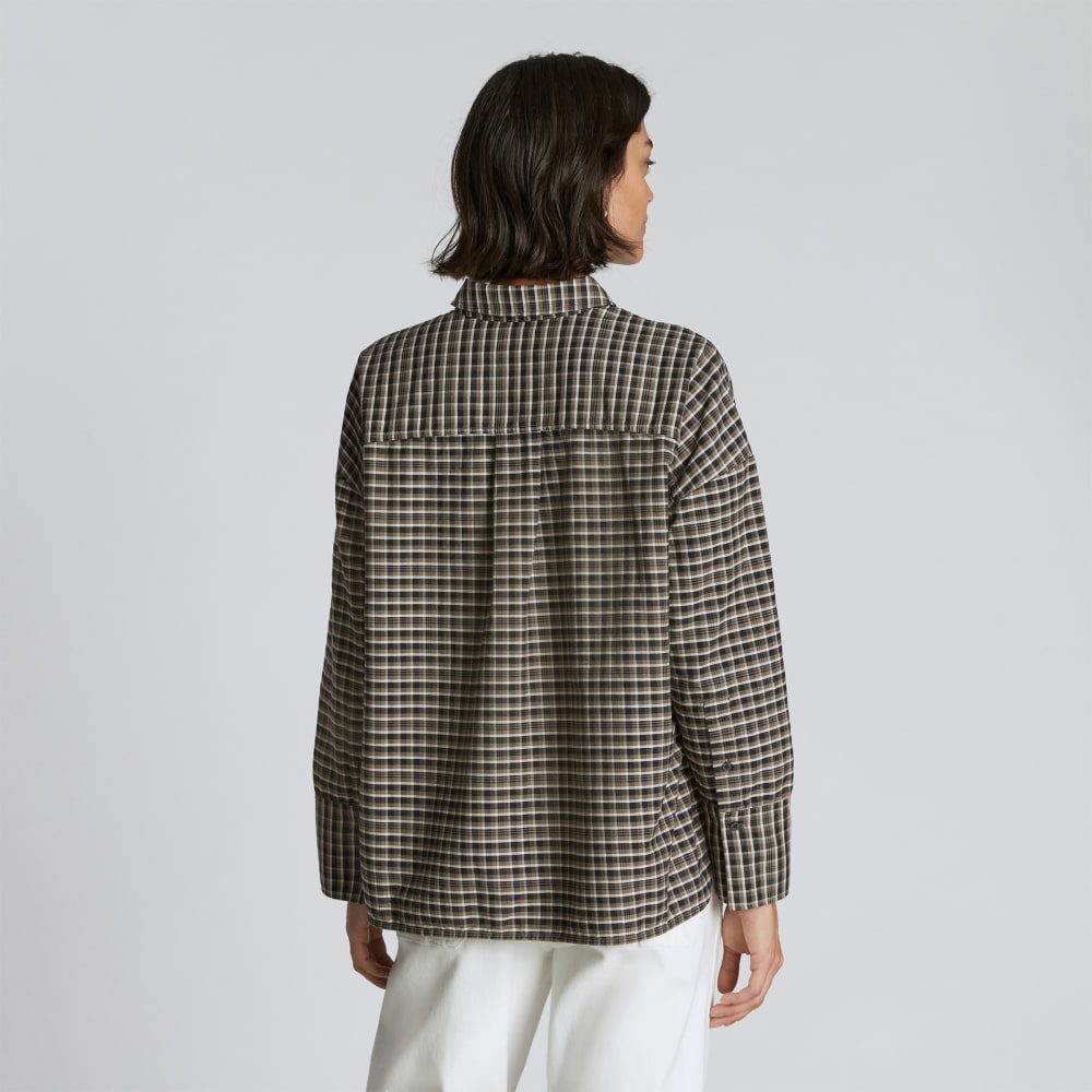 The Boxy Oxford in Falcon Mini Plaid — detail view