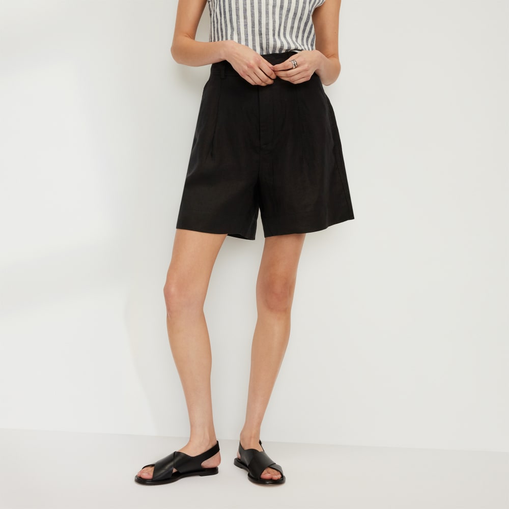 The Linen Way-High® Drape Short in Black — front view