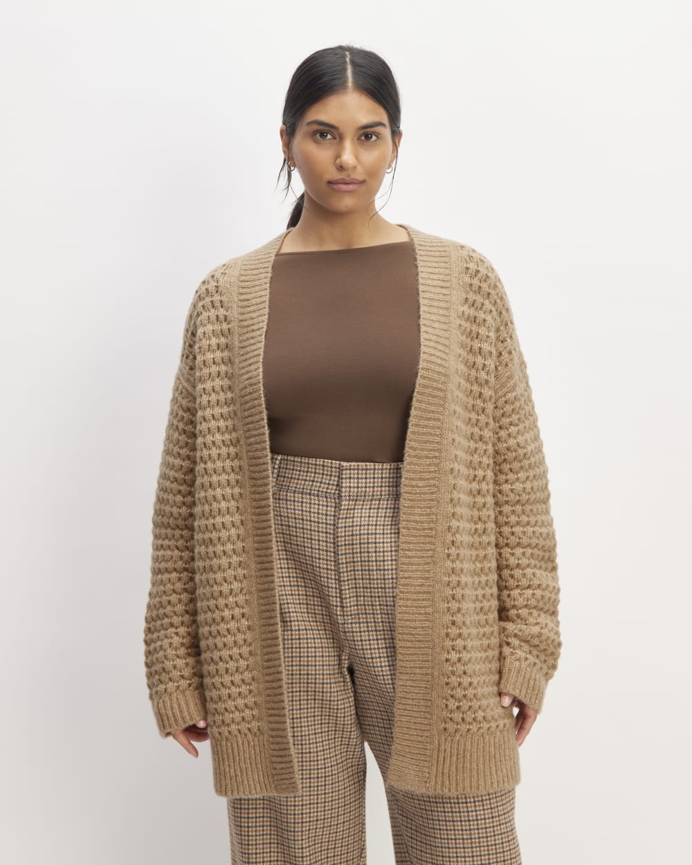 The Cloud Oversized Textured Cardigan in Tiger's Eye — front view