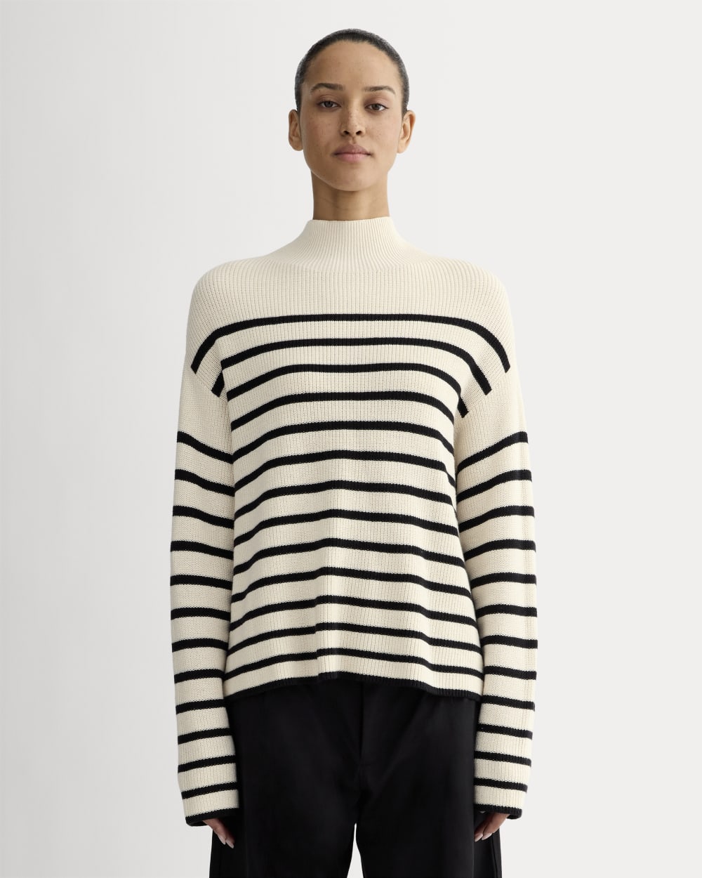 The Slouchy Funnel Neck in Everyday Cotton in Canvas / Black — front view