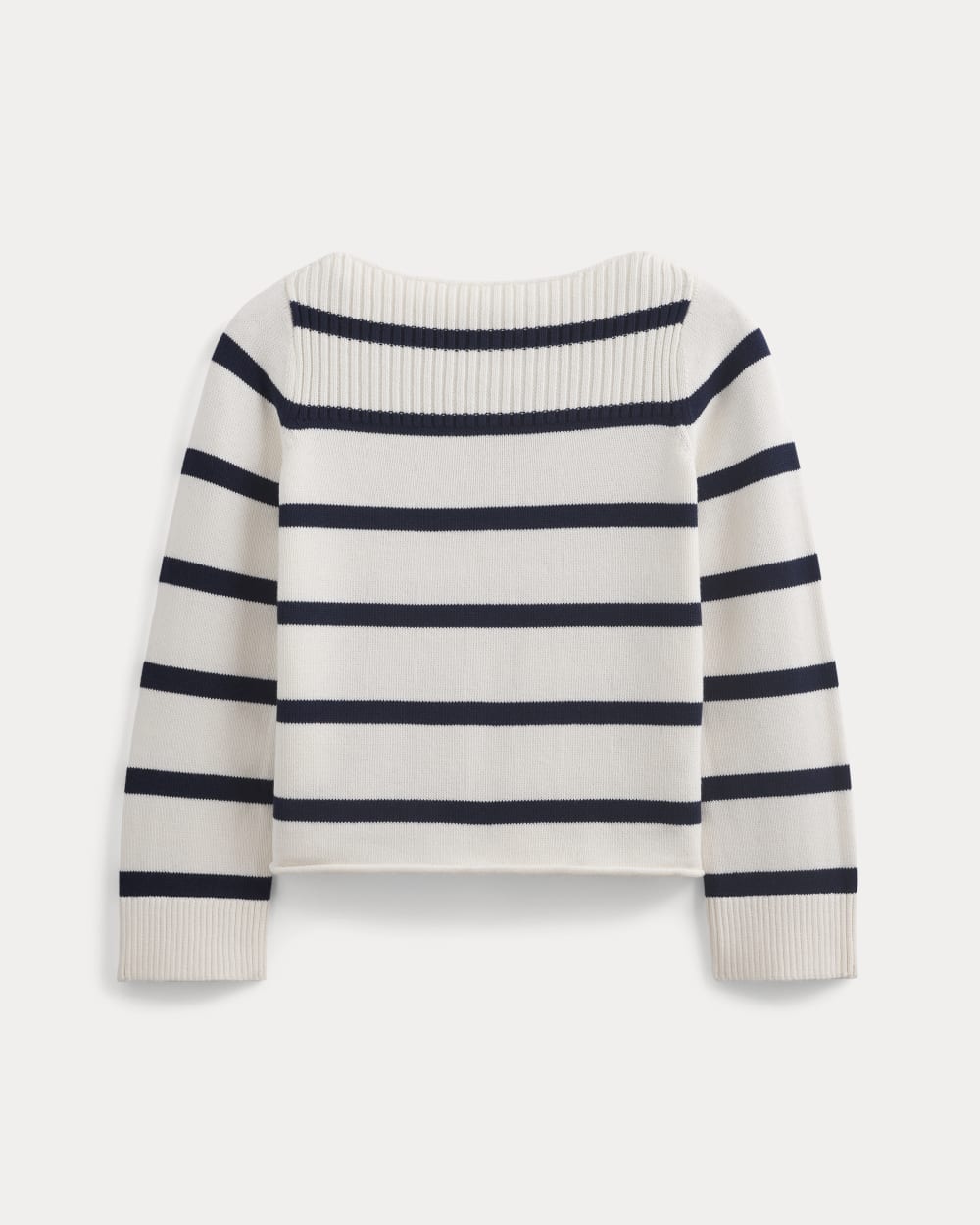 Striped Boatneck Sweater in Everyday Cotton in True Navy/Bone — alternate view