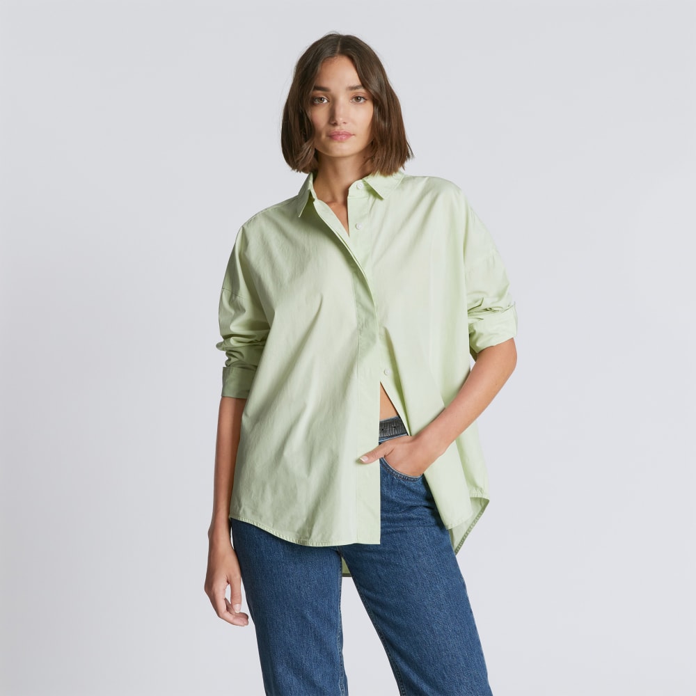 The Oversized Poplin Shirt in Seafoam Green — front view