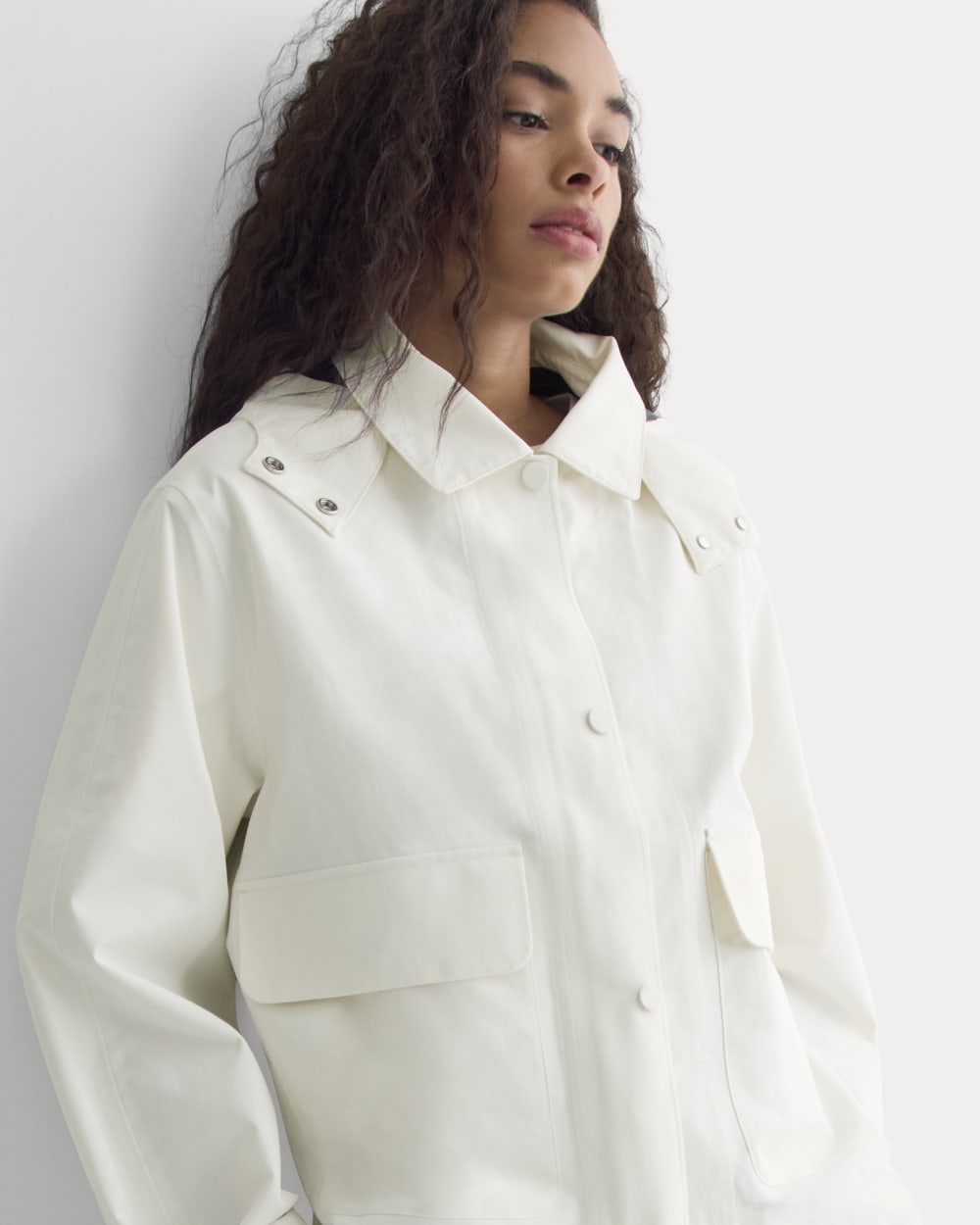 Re:Cycled Nylon Barrel Jacket in Bone — detail view