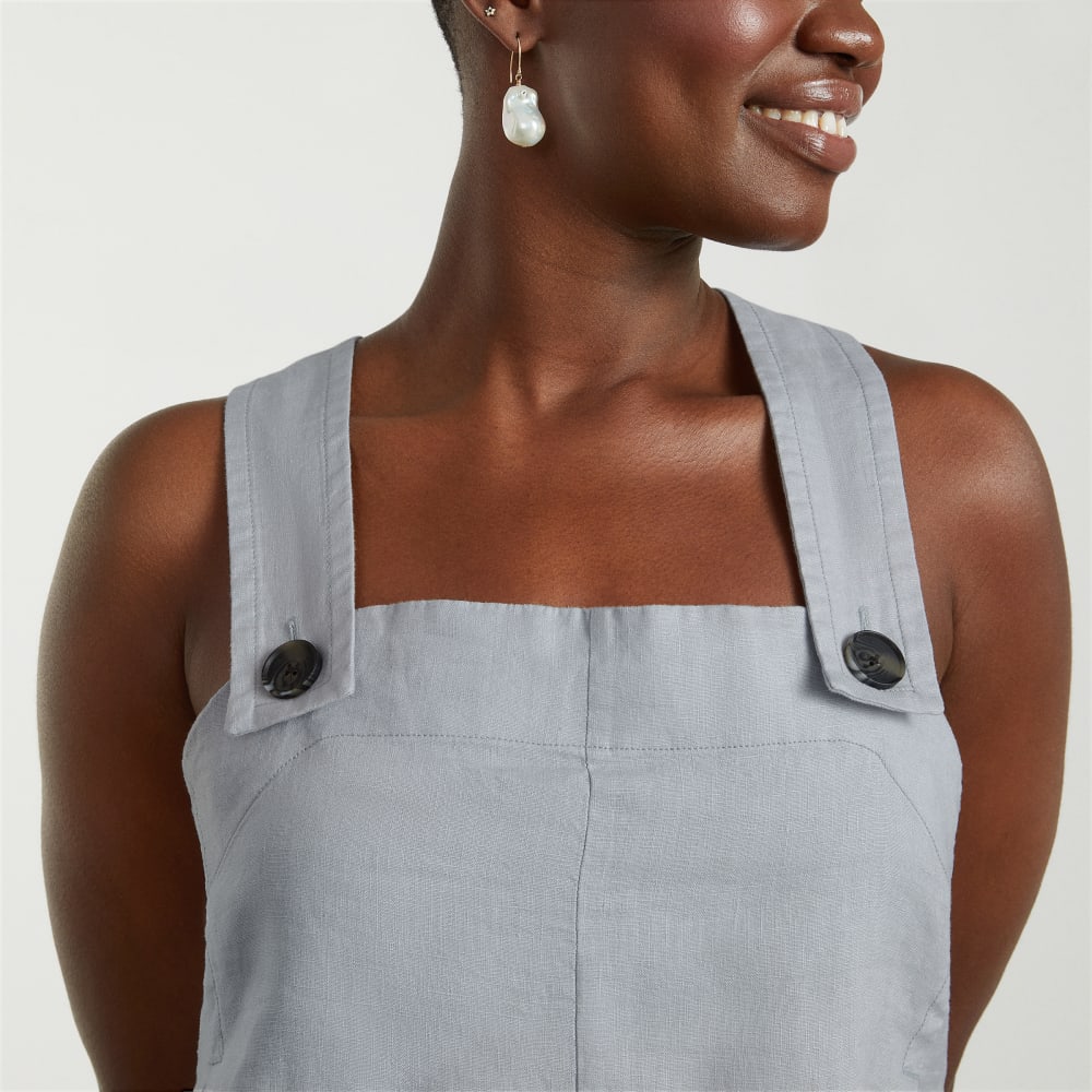 The Apron Linen Tank in Sky — detail view
