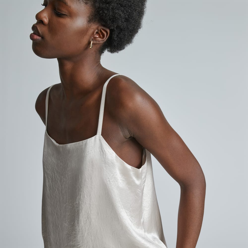 The Satin Square-Neck Slip Dress in Cream — detail view