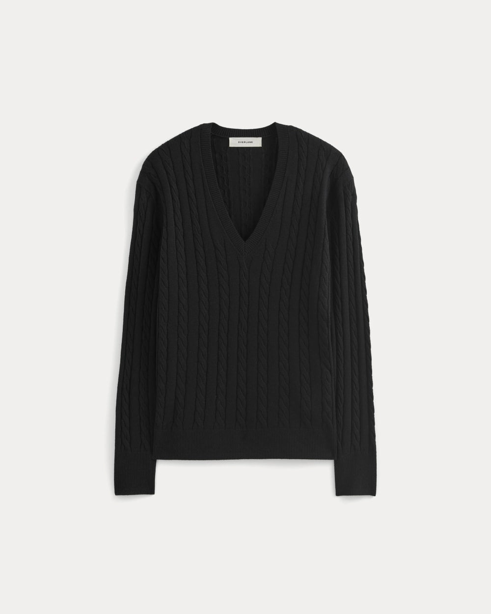 The Cable V-Neck in Cotton Cashmere in Black — alternate view