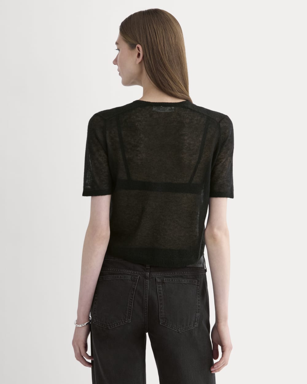 The Air Alpaca™ Short-Sleeve Cardigan in Black — detail view