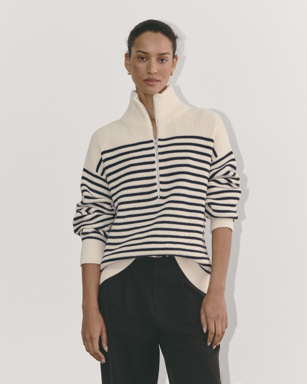 The Half-Zip in Everyday Cotton in Canvas / Navy — front view