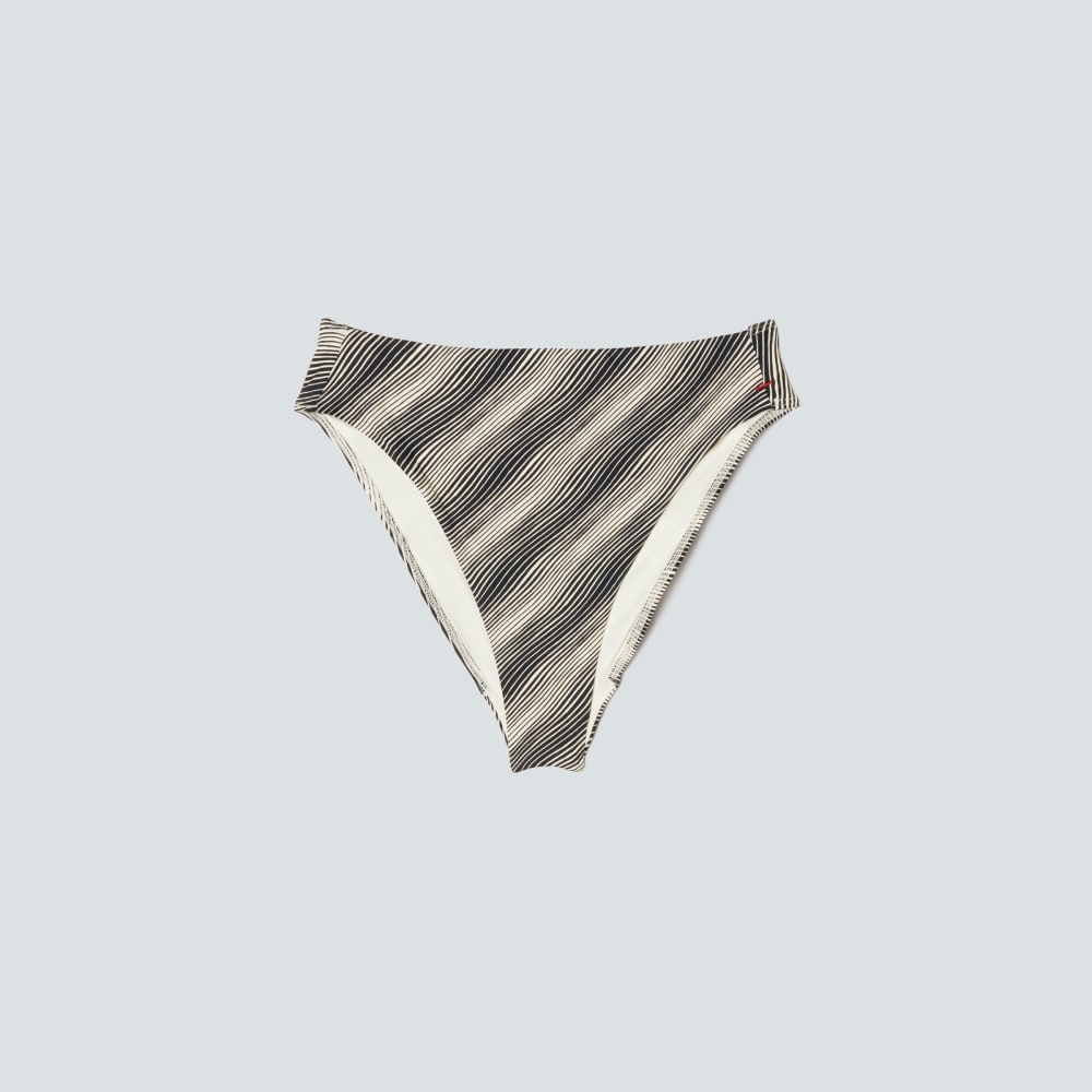 The High-Rise Cheeky Bikini Bottom in Black / Canvas — front view