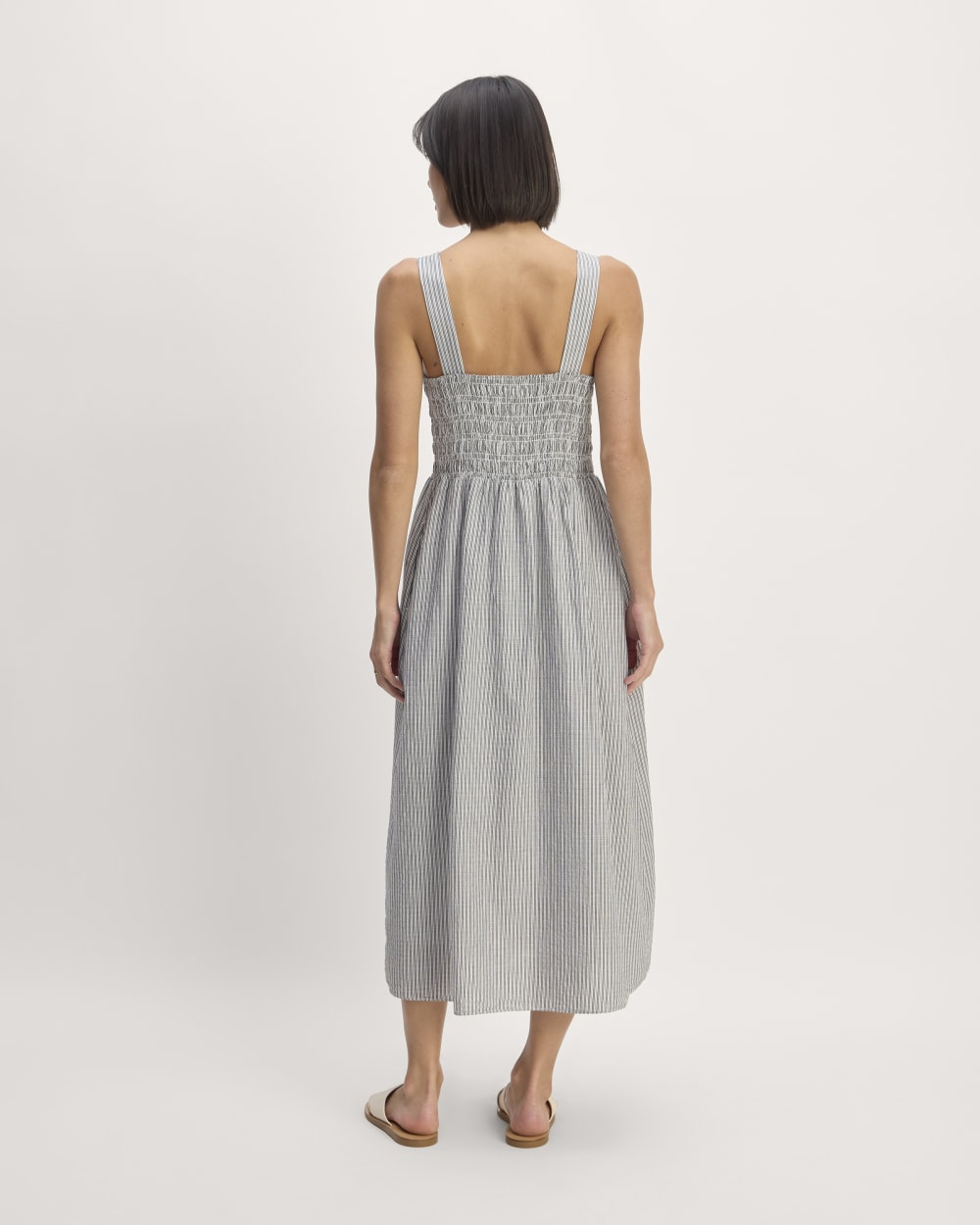 The Gauze Smock Dress in White / Black — detail view