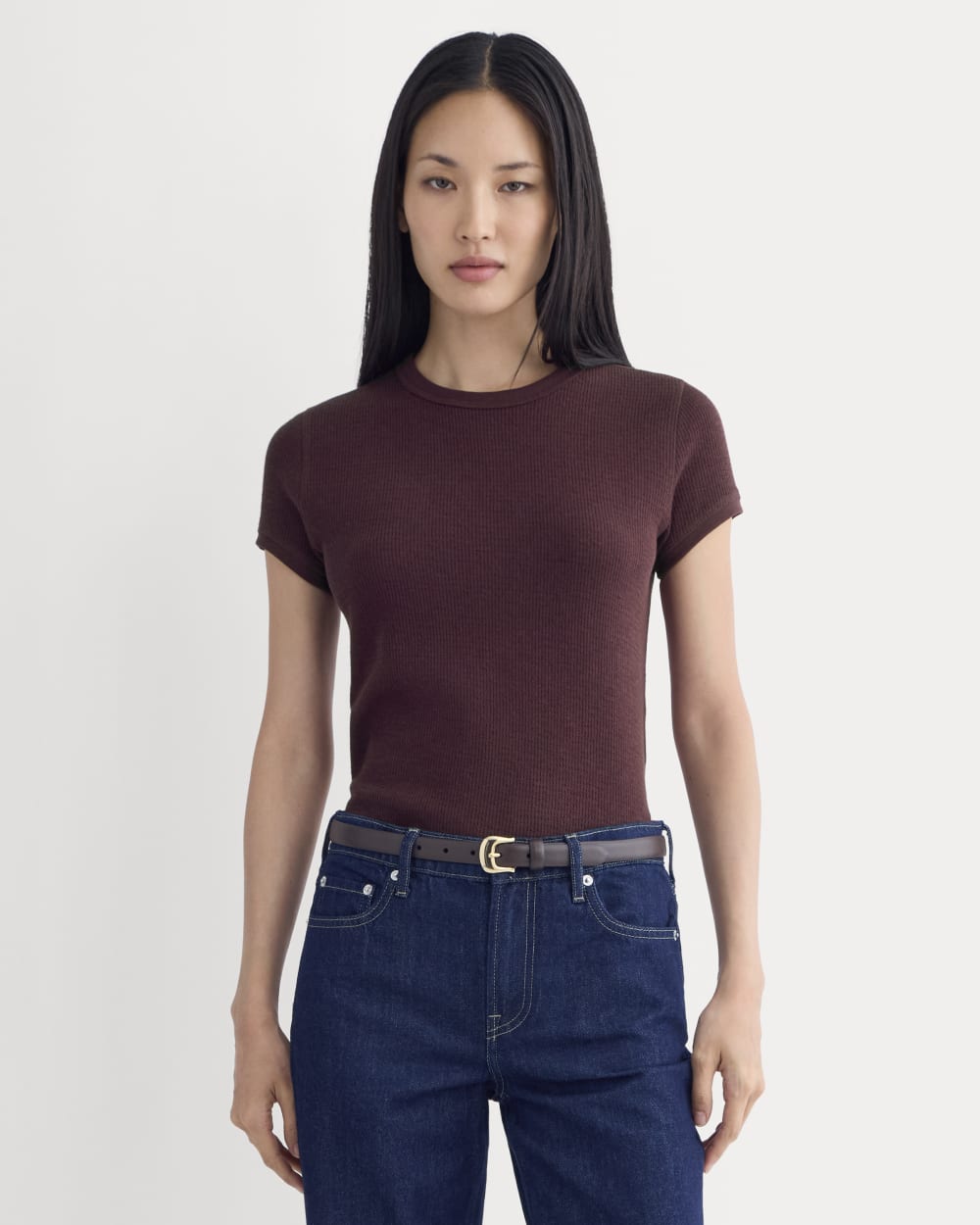 Shrunken Tee in Cozy Waffle in Heathered Port Royale — front view