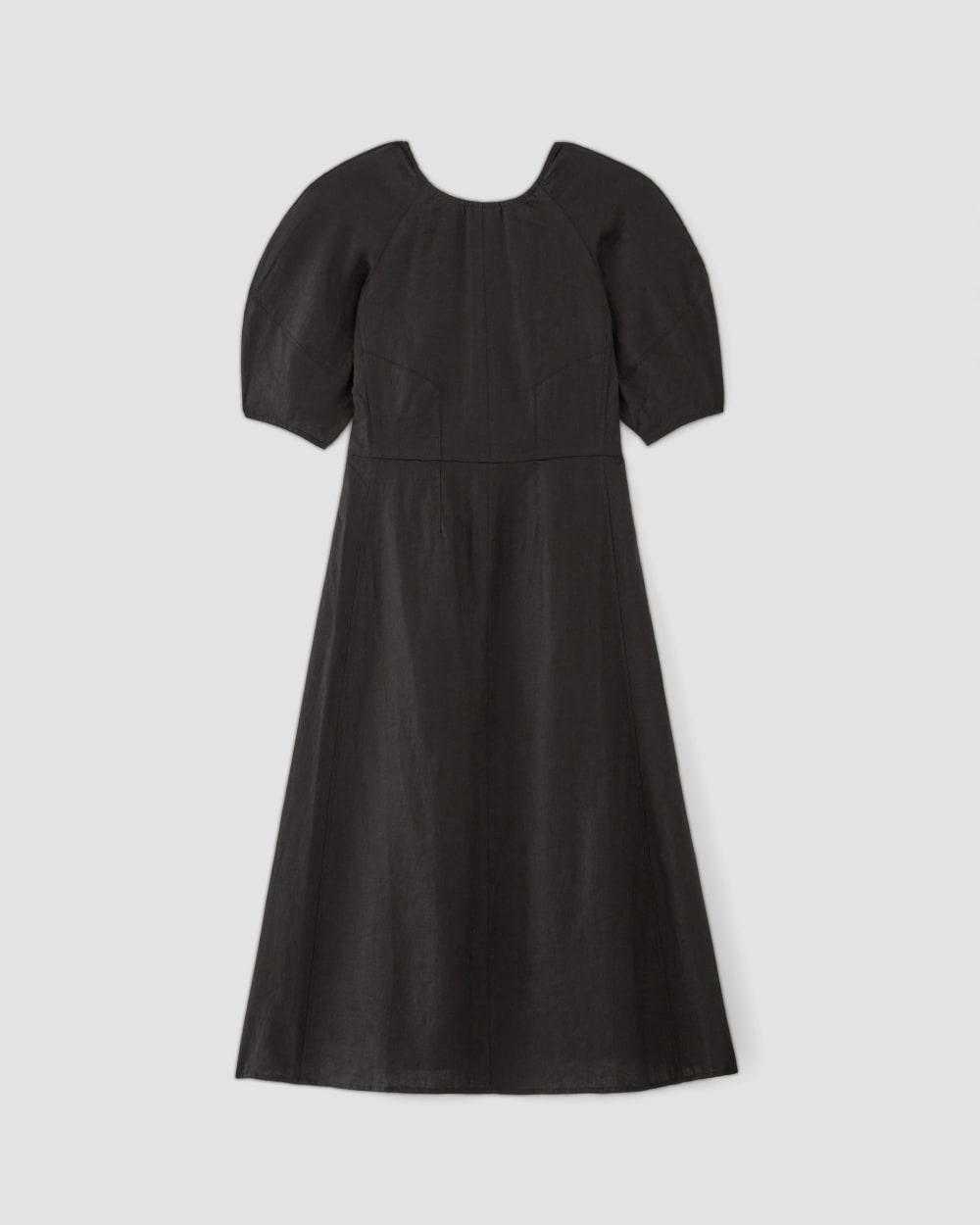 The Linen Short-Sleeve Scoop Midi Dress in Black — alternate view