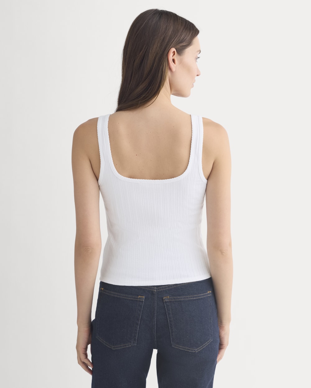 Scoop-Neck Tank in Pointelle in White — detail view
