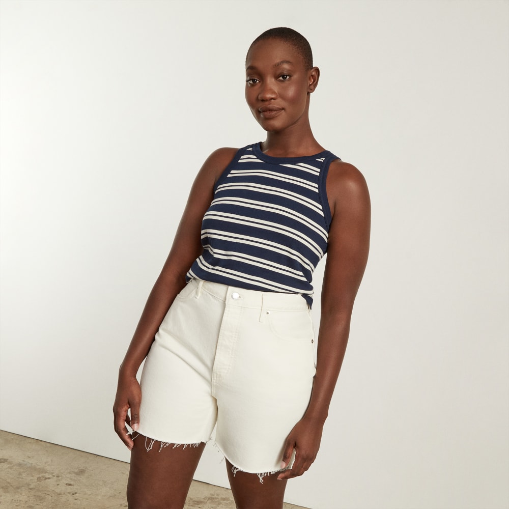 The Tank in Essential Cotton in Navy / Tan — detail view