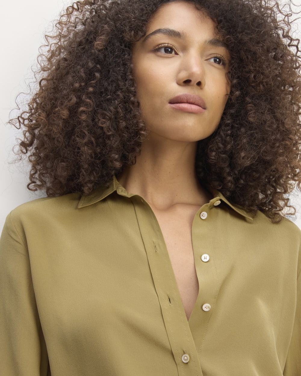 The Must-Have Shirt in Washable Silk in Fennel Seed — detail view