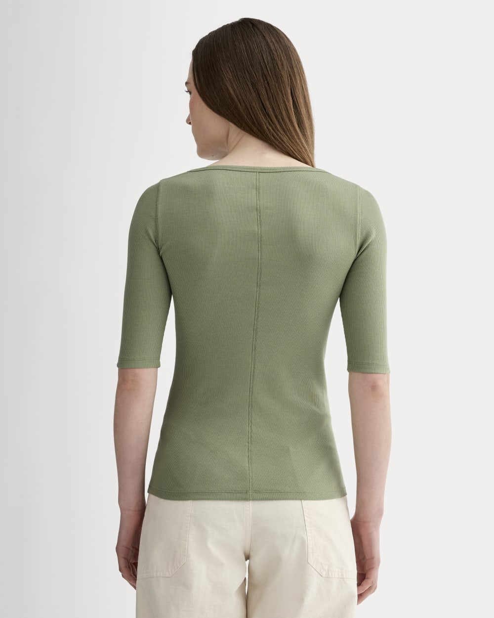 The Luxe Rib Scoop-Neck Tee in Sagebrush — detail view