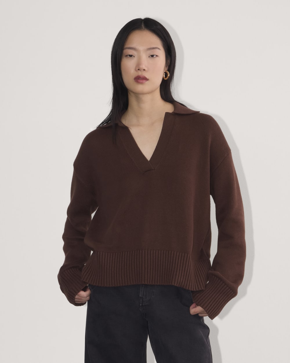 The Boxy Polo in Everyday Cotton in Dark Mahogany — front view