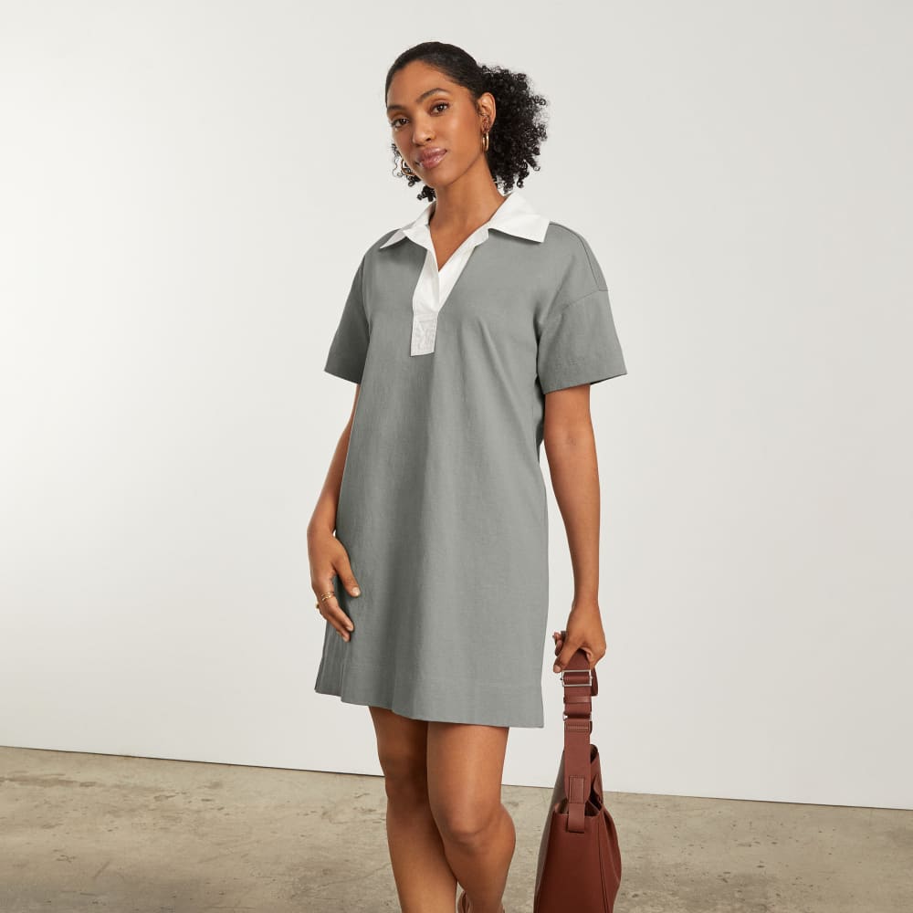 The Organic Cotton Polo Dress in Clay — detail view