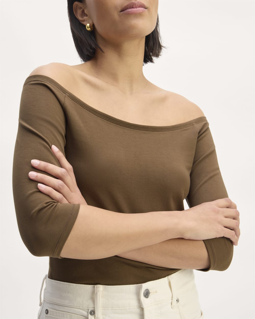 The Form Off-Shoulder Top in Cocoa — detail view
