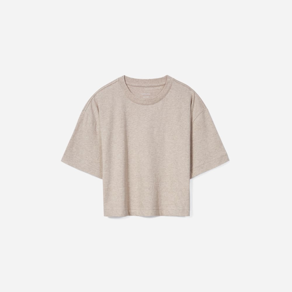 The Organic Cotton Cropped Tee in Heathered Burnt Sugar — front view