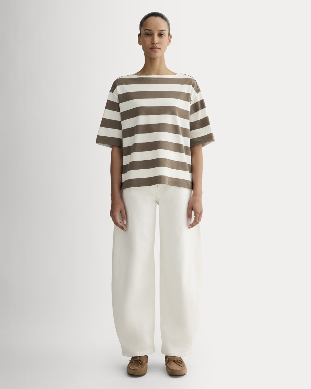 The Mariner Oversized Tee in Deep Taupe / Bone — detail view