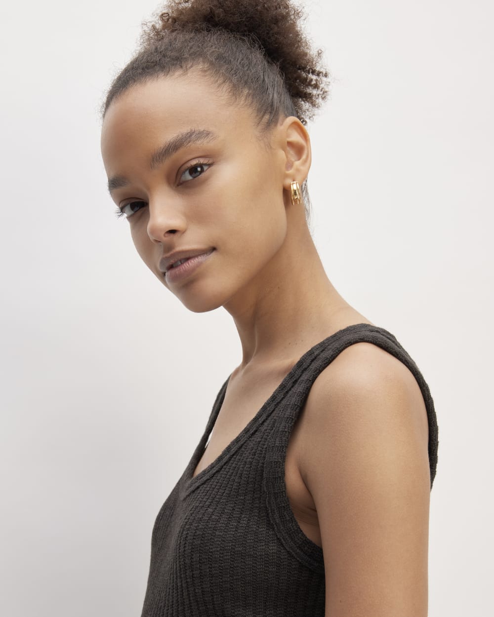 The Cozy Rib Tank in Black — detail view