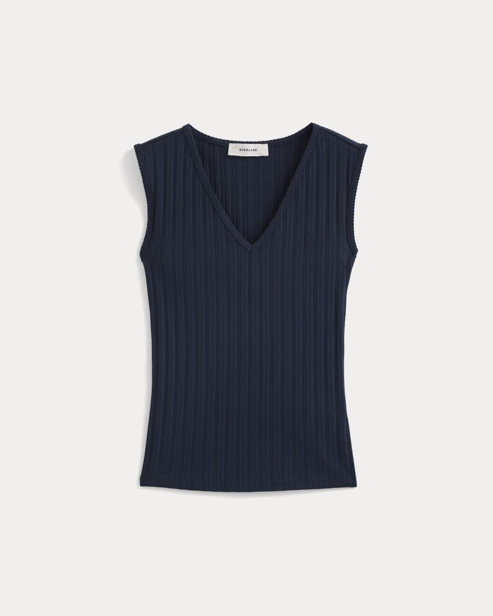 V-Neck Tank in Pointelle in Deep Navy — alternate view