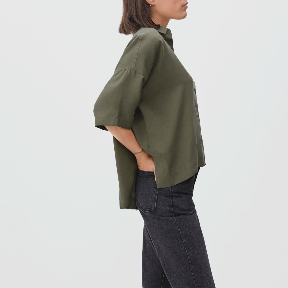 The Drapey Square Shirt in Kalamata — detail view