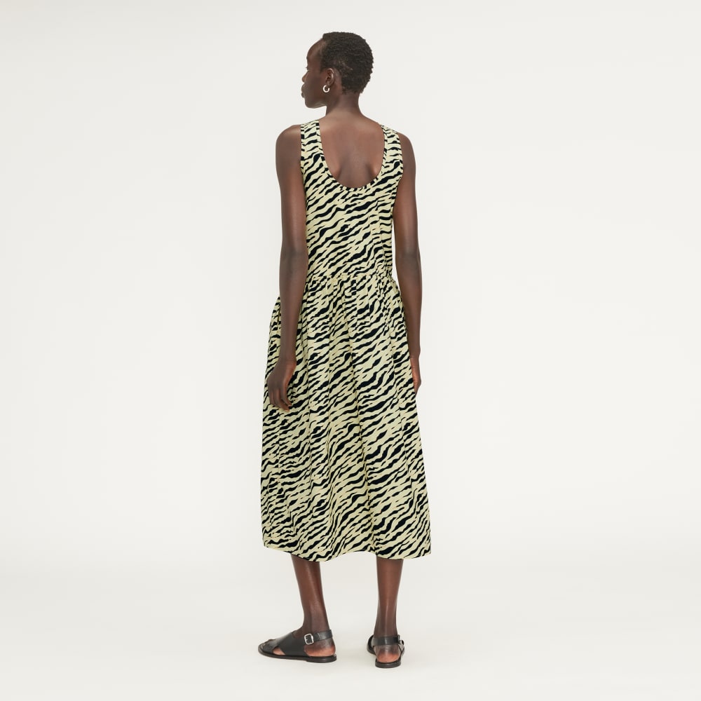 The Poplin Summer Dress in Pale Yellow Tiger Stripe — detail view