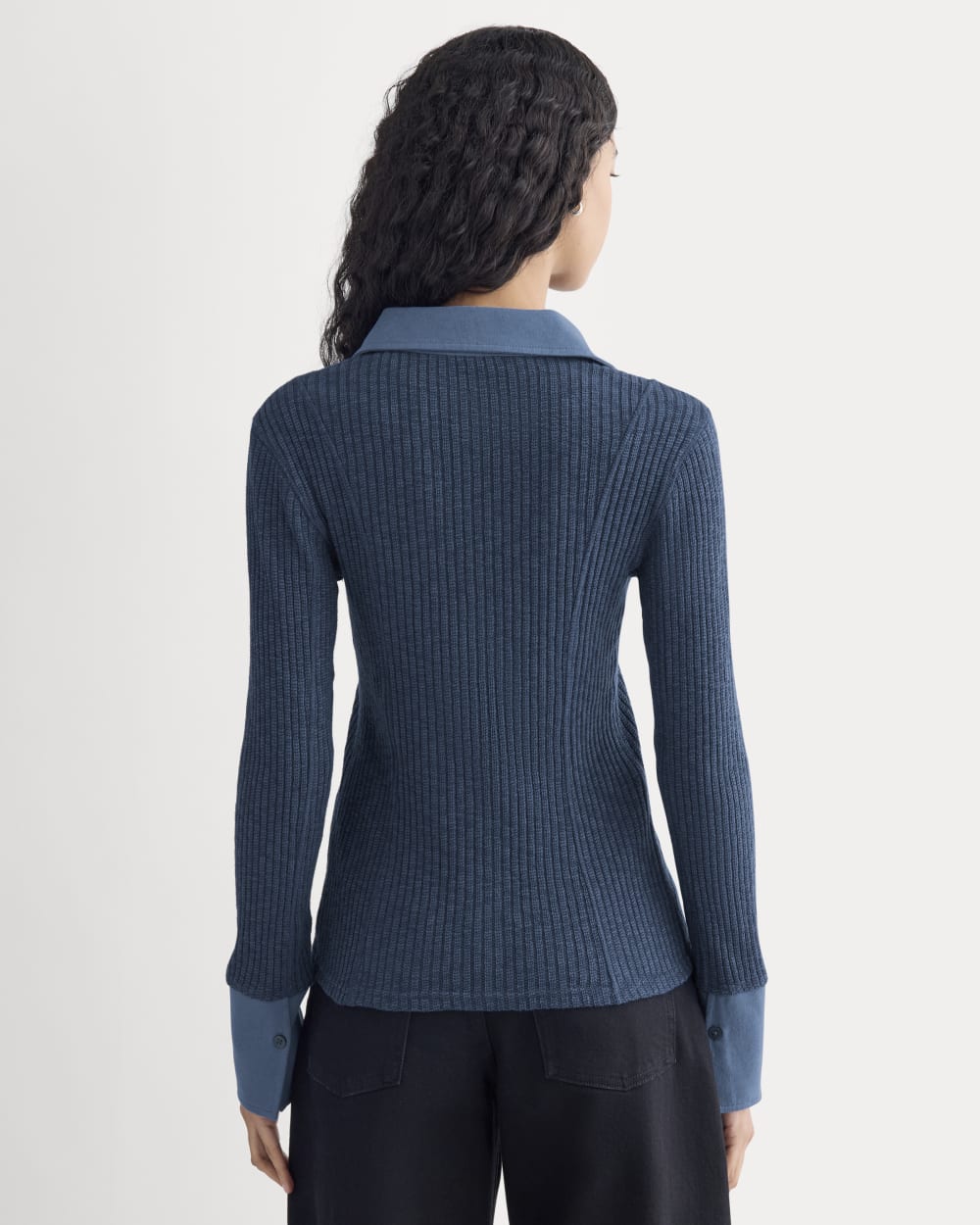 Cozy Rib Button-Up in Mood Indigo — detail view