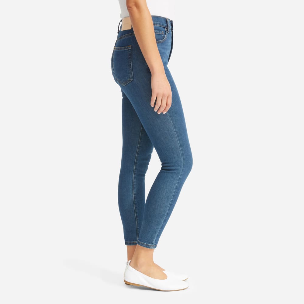 The Authentic Stretch High-Rise Skinny in Mid Blue — detail view