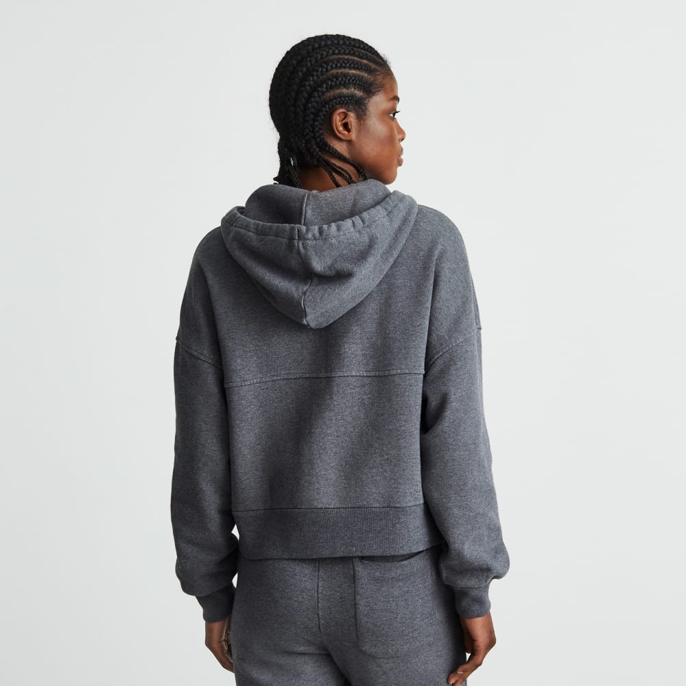 The Track Organic Cotton Hoodie in Dark Heather Grey — detail view