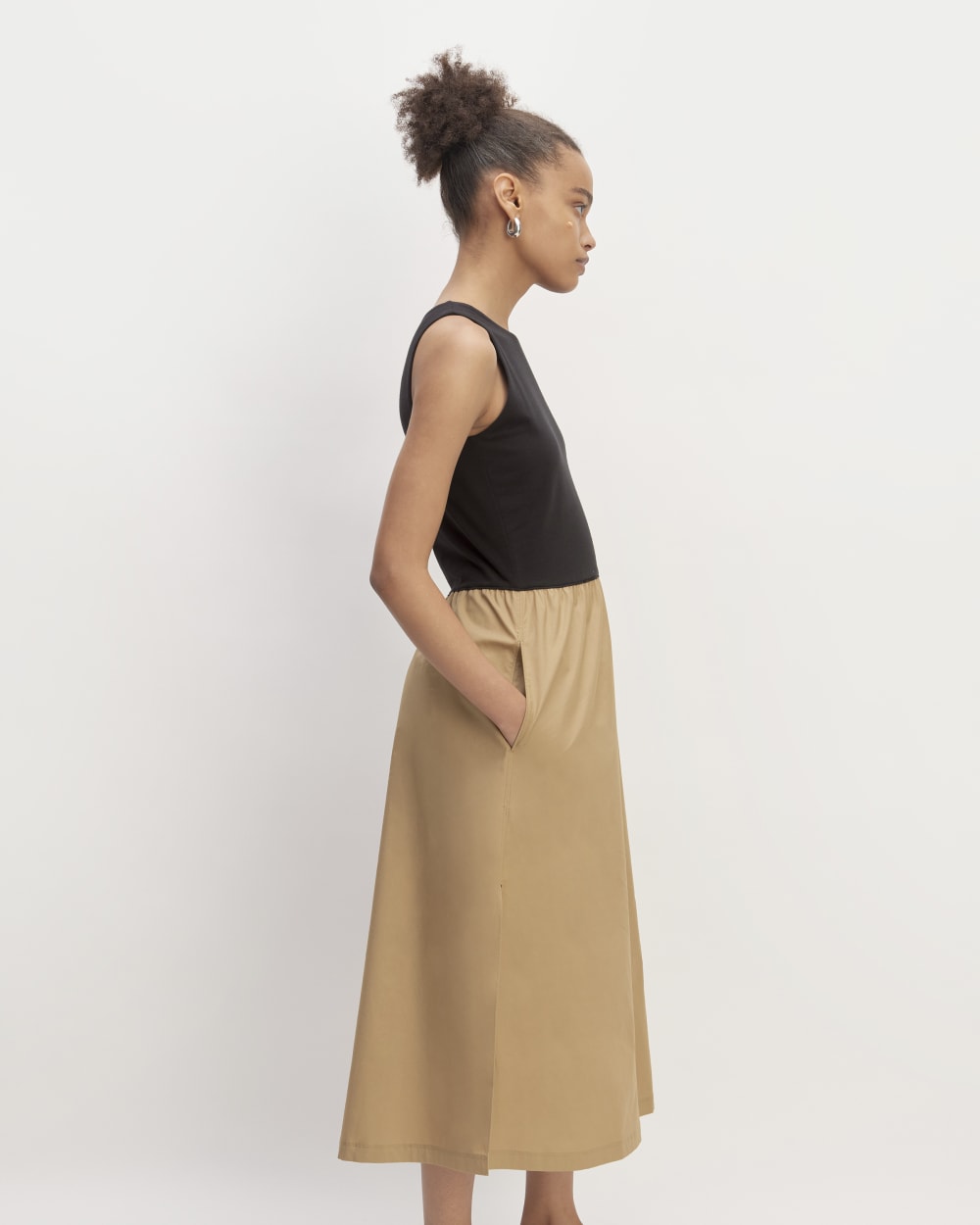 The Supima® High-Neck Riviera Dress in Black / Tiger's Eye — detail view
