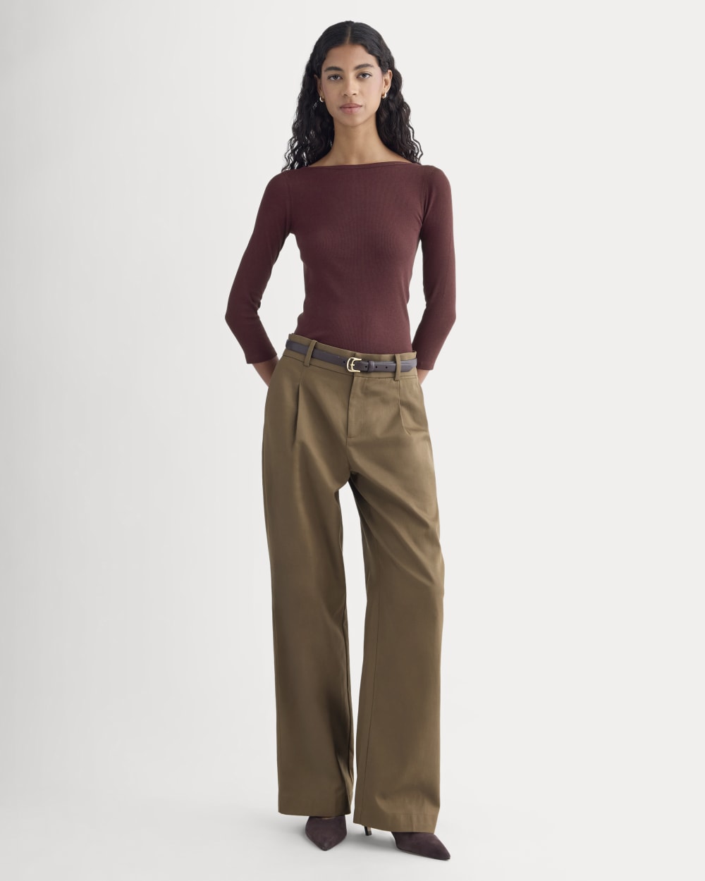 Luxe Rib 3/4 Sleeve Boatneck Tee in Heathered Port Royale — detail view