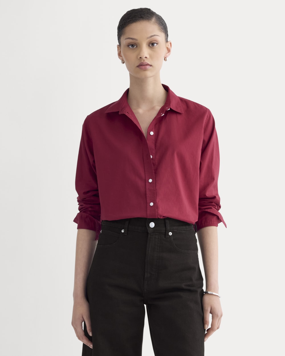 The Must-Have Shirt in Silky Cotton in Merlot — front view