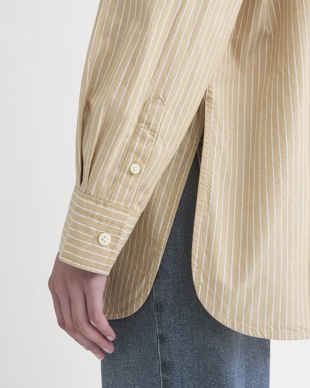 The Boyfriend Shirt in Ultrasoft Cotton in Tiger's Eye / Optic White — detail view