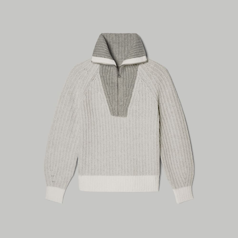 The Luxe Teddy Oversized Half Zip Sweater in Canvas Tan / Heather Grey — alternate view