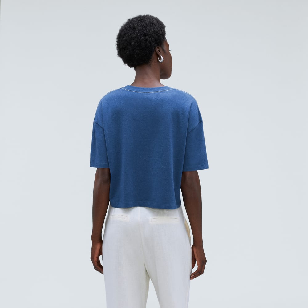 The Vintage Henley Hemp Tee in Deep Blue — detail view