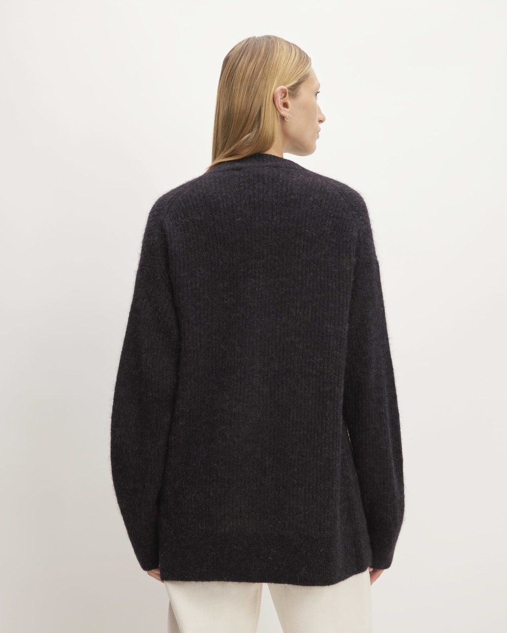 The Alpaca Oversized Cardigan in Heathered Black — detail view