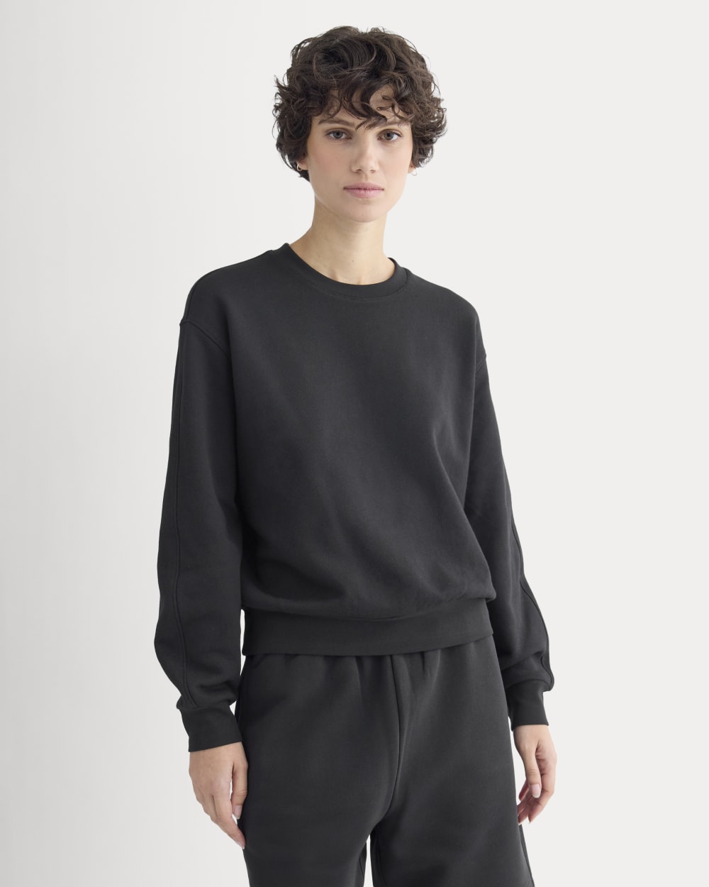 Lightweight Terry Blouson Crew in Black — front view